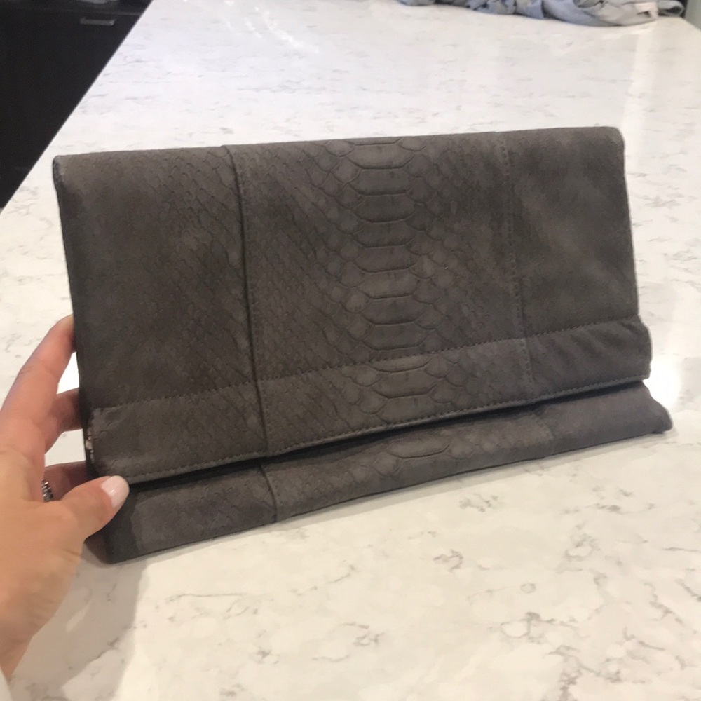 Grey snakeskin vegan leather trendy clutch